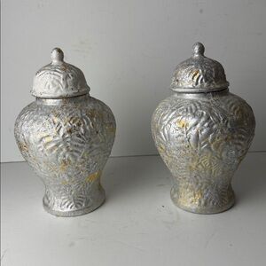 Hand crafted Elegant Silver and Gold Decorative Ginger Jars 10” tall